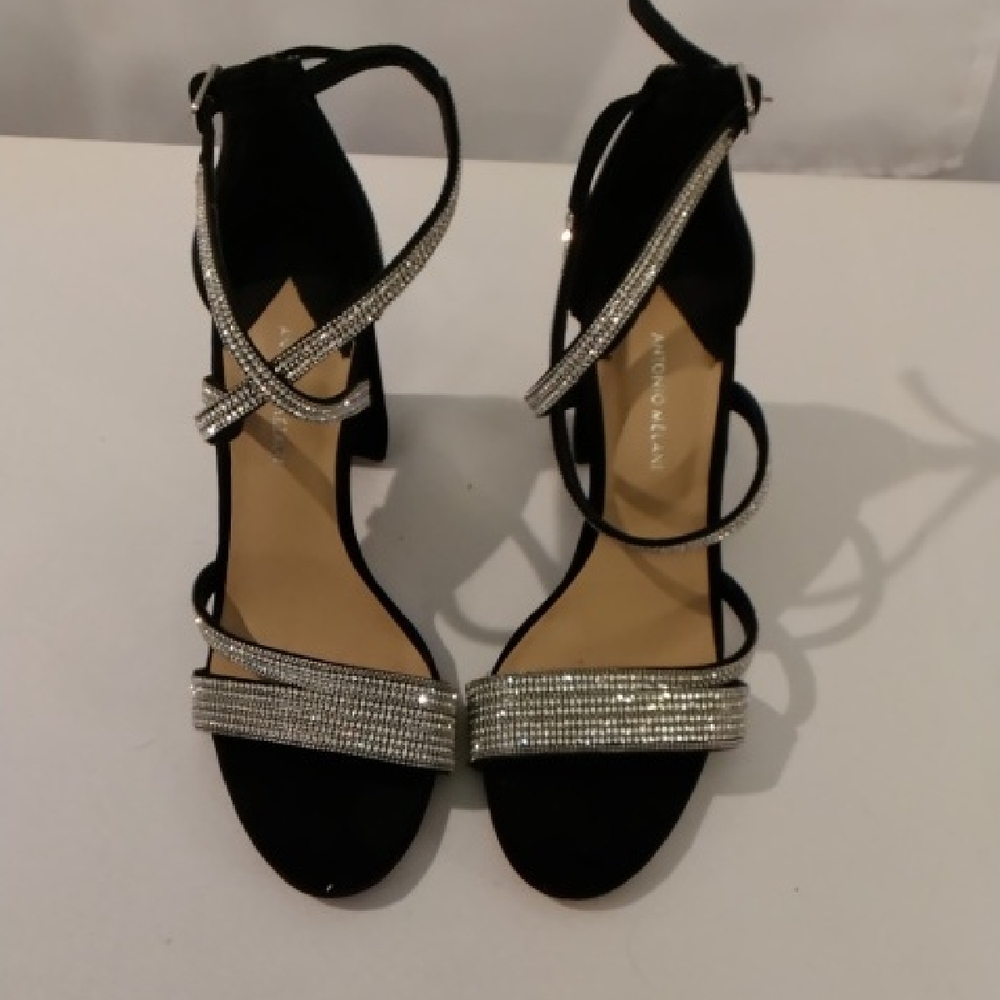 ANTONIO MELANI Black and Silver Strappy Heels